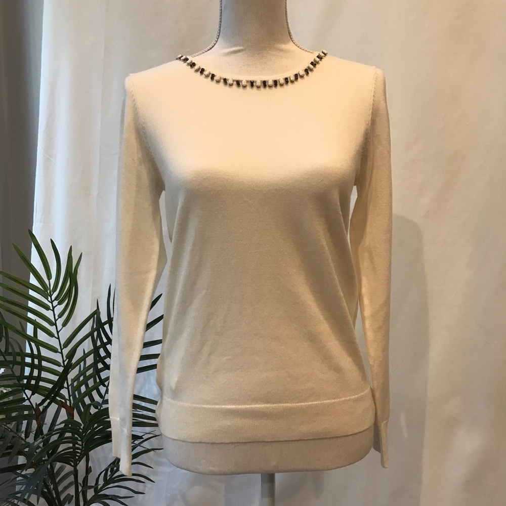 Ann Taylor Petite Sweater with Crystal Trim